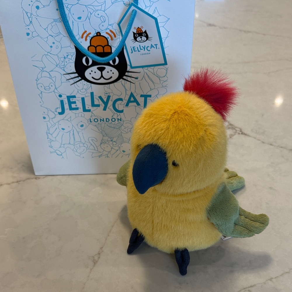 Jellycat Yellow Parrot with Red Crest and Blue Beak